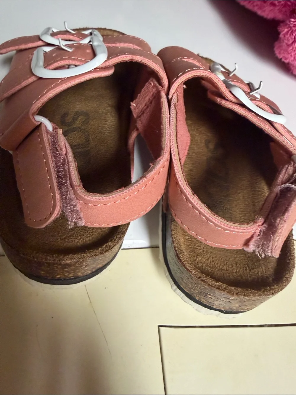 Kids Coral Pink Double-Buckle Sandals
